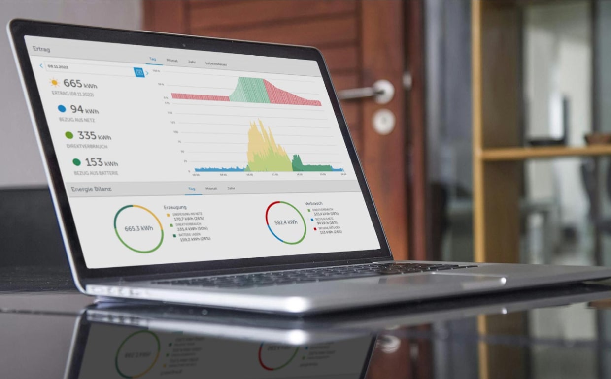 Laptop mit geöffneter Seite des Analyse-Tools, welches Grundlage für die individualisierte Projektentwicklung für Batteriespeicher ist