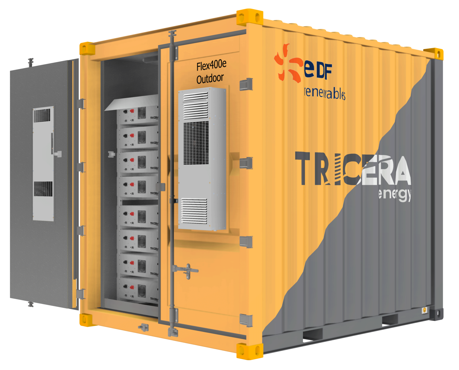 Geöffneter Flex400e Outdoor-Batteriespeicher